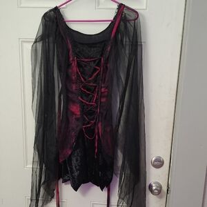 Gothic Black and Red Lace-Up Top